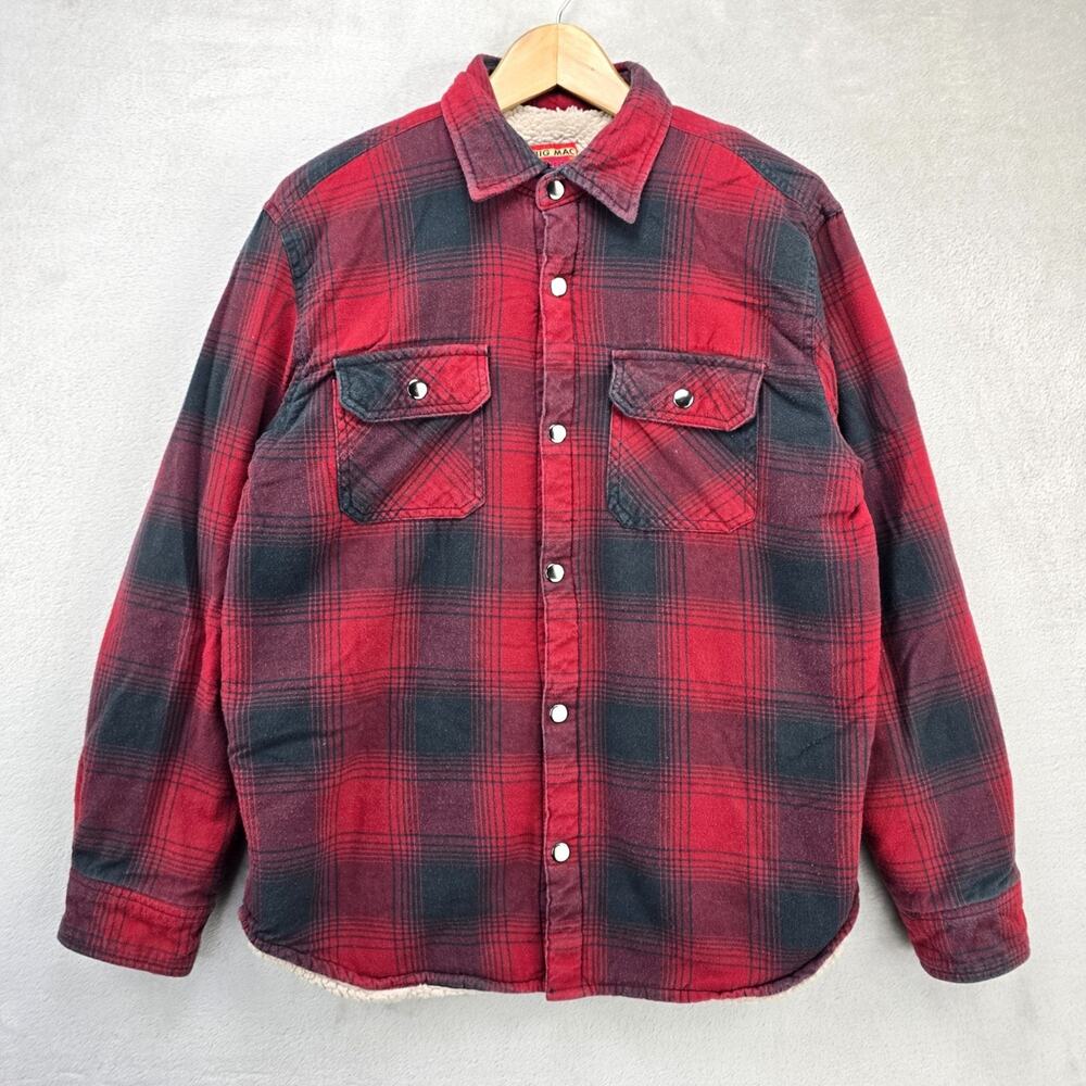 Vintage Big Mac Flannel Mens Medium Red Sherpa Lined Shacket Workwear Shirt Y2K
